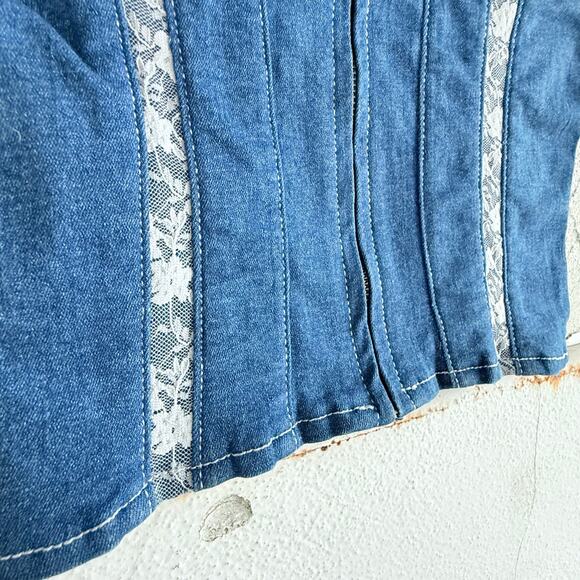 I.AM.GIA Corset Top Denim Lace Trim Bustier Camisole Y2K Coquette Festival Small - Picture 5 of 12
